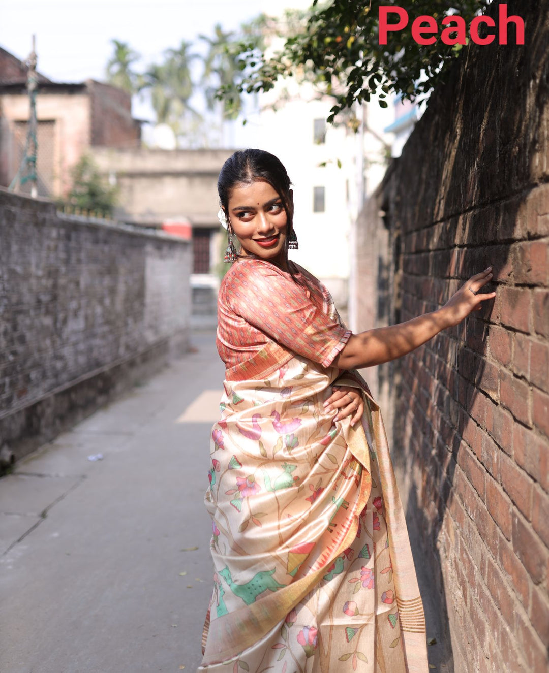 Classic Tussar silk saree with a beautiful print and Ghicha-style pallu