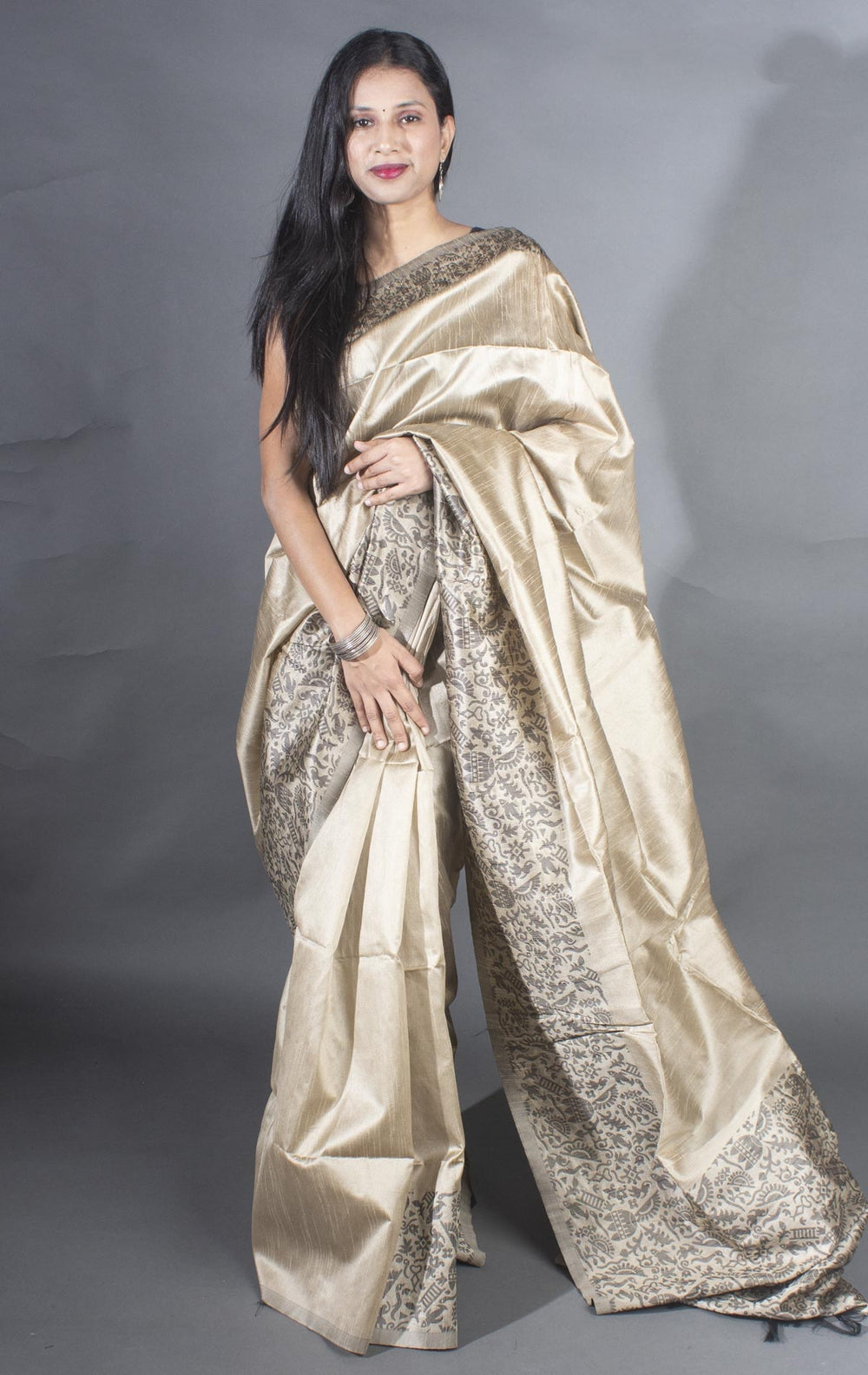 Elegant cream Banglori handloom raw silk saree with a rich pallu, perfect for festive occasions.