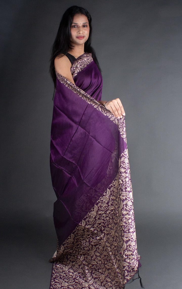 Sophisticated purple Banglori handloom raw silk saree with a luxurious pallu, perfect for traditional occasions.