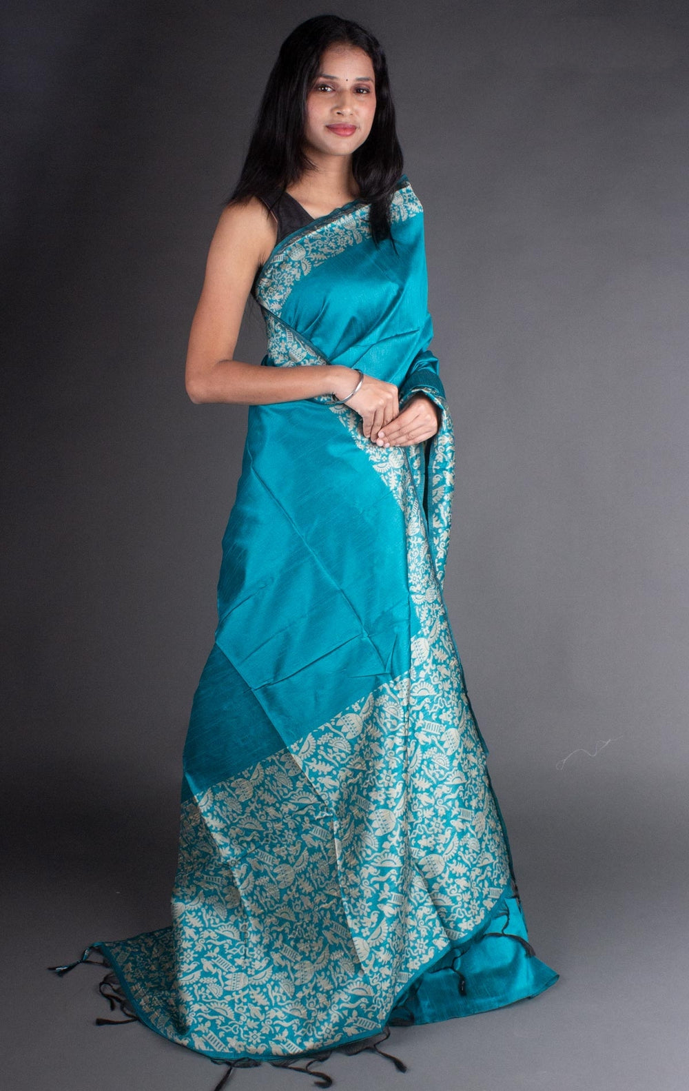 Sophisticated sea blue Banglori raw silk saree with intricate pallu work, perfect for grand celebrations.