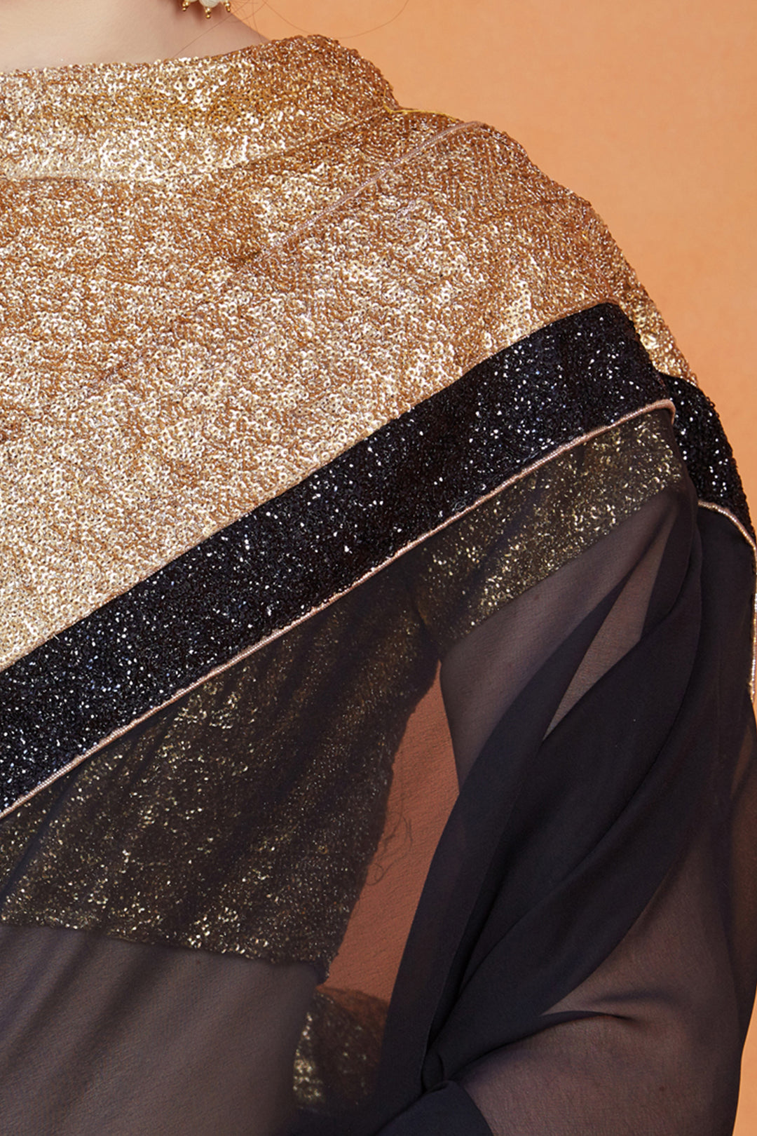 Black and Golden Georgette Saree | Gota Work with Sequins