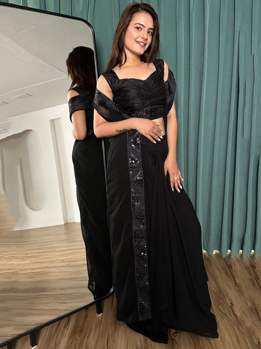 IncredibleÃƒâ€šÃ‚Â Black GeorgetteÃƒâ€šÃ‚Â Event Wear Skirt Choli With Koti