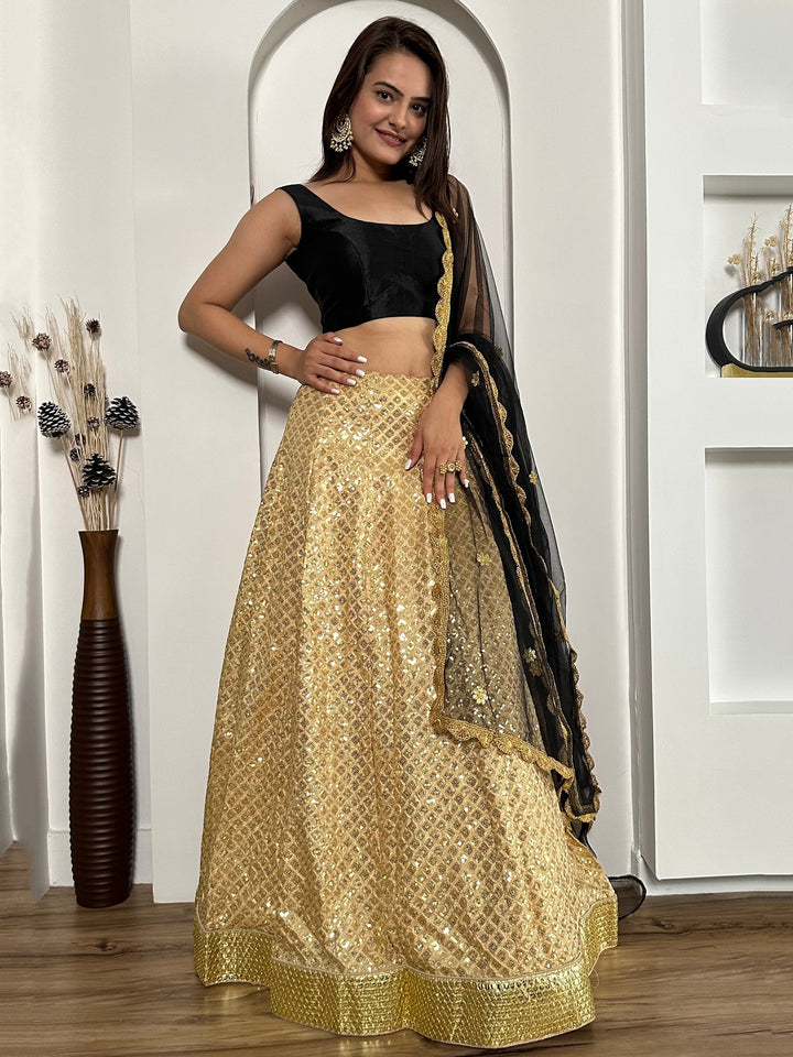 Beautiful Golden Sequins Silk Sangeet Wear Lehenga Choli With Dupatta