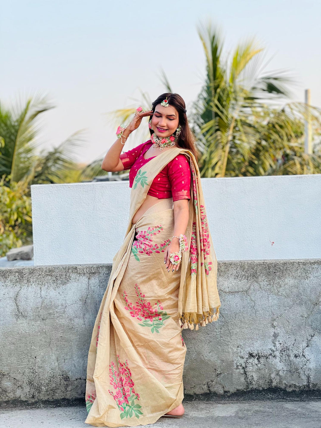 Timeless Muga silk saree with beautiful floral design for special events