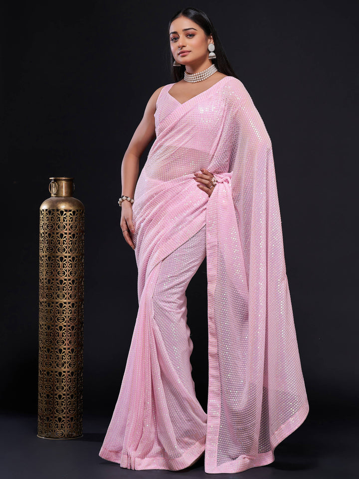 Pink georgette saree crafted for elegance and style.