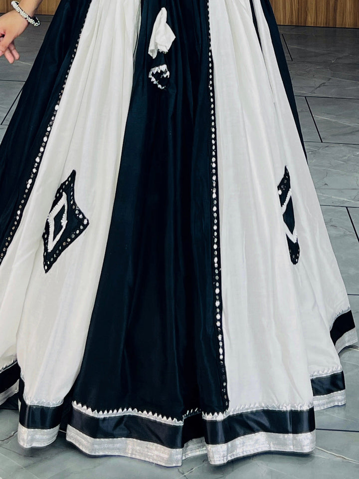 Fantastic White & Black Mirror Work Cotton Wear Lehenga Choli With Koti