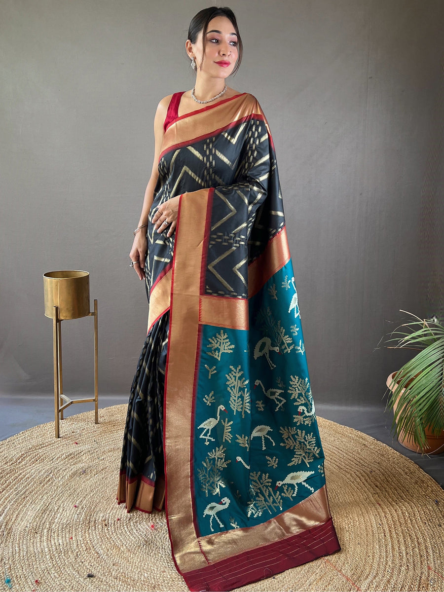 Black silk saree crafted for elegance and style.