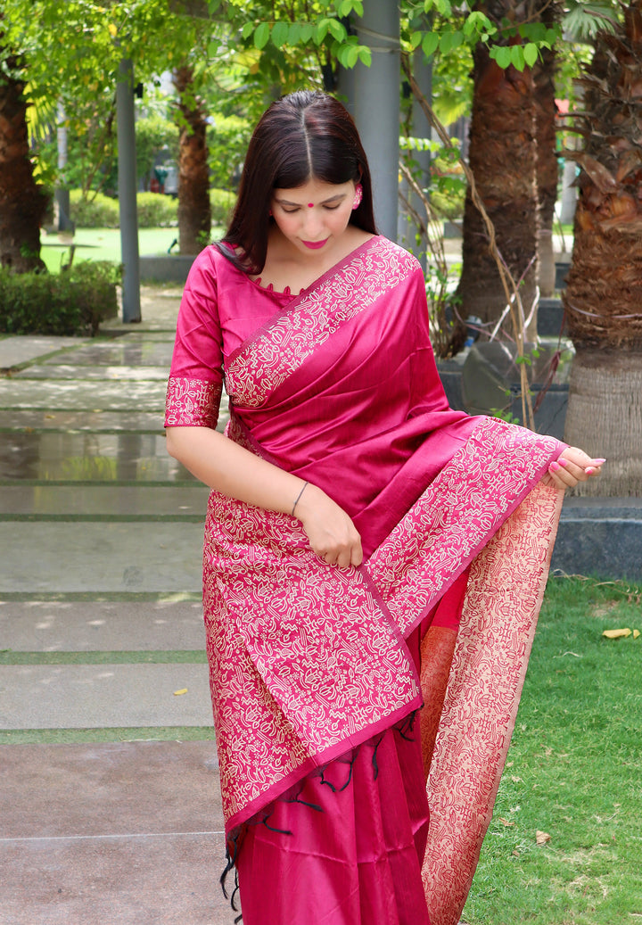 Beautiful {color} sadi, handloom raw silk saree with a stunning pallu, perfect for festive occasions.