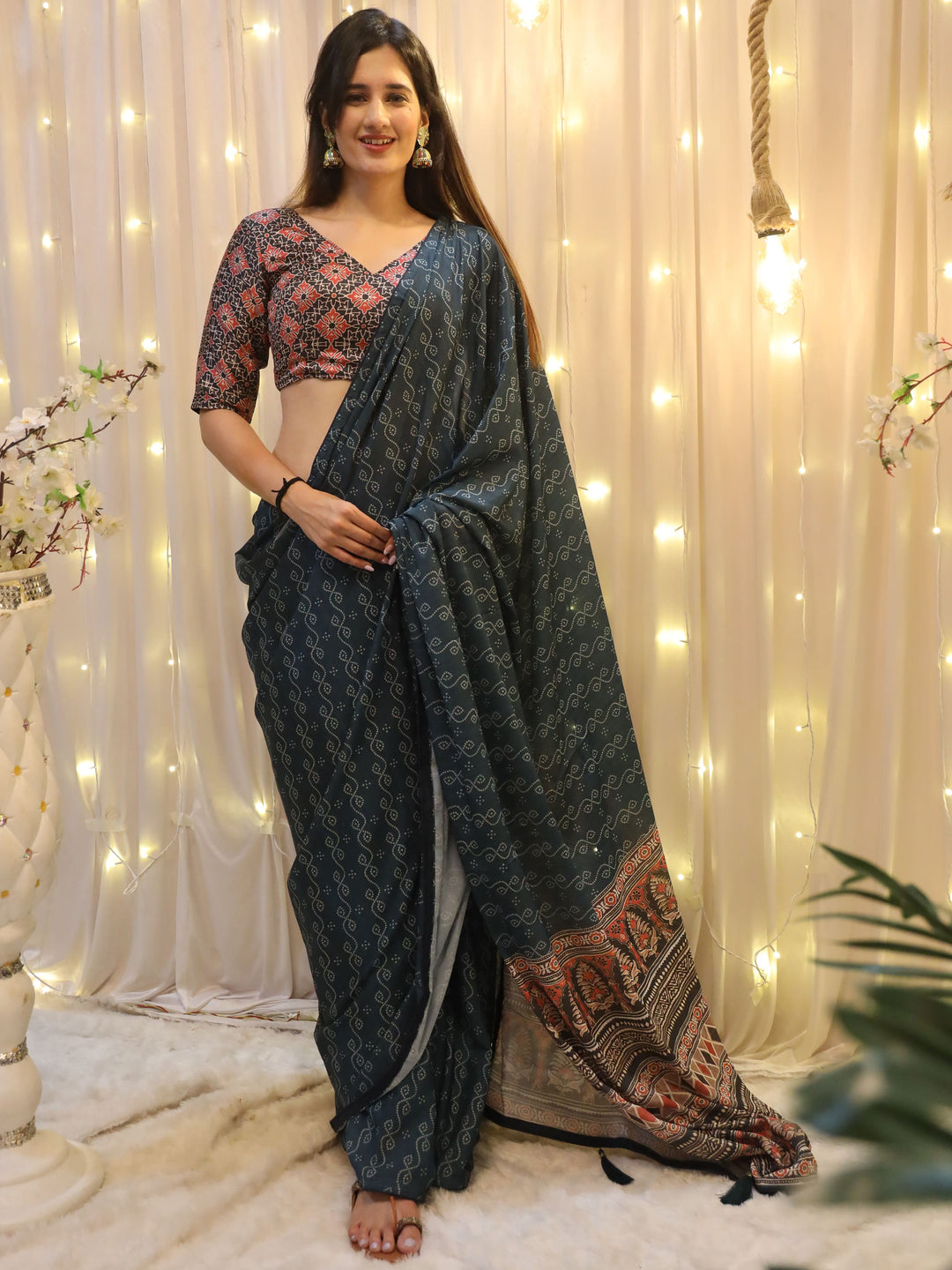 Blue crepe saree crafted for elegance and style.