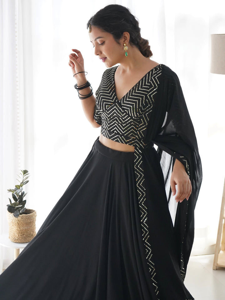 Gorgeous Black Georgette Festival Wear Lehenga Choli With Dupatta