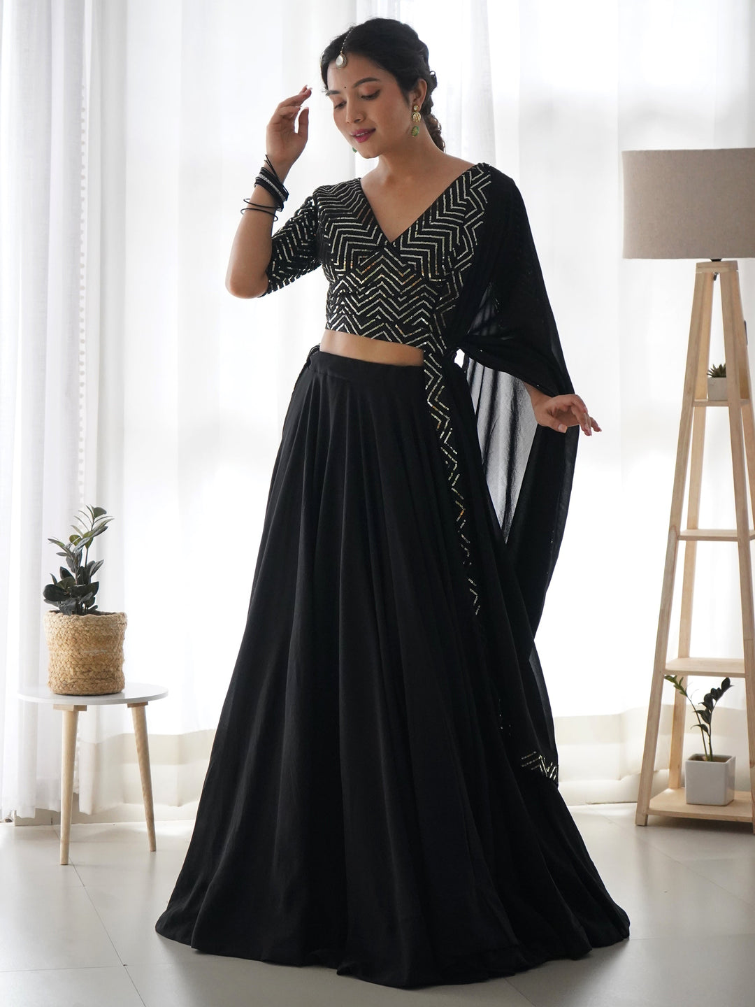 Gorgeous Black Georgette Festival Wear Lehenga Choli With Dupatta