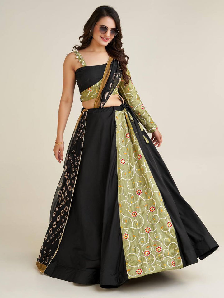 AdorableÃ‚Â Black Printed Rayon Navratri Lehenga Choli With Dupatta