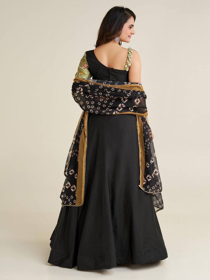 AdorableÃ‚Â Black Printed Rayon Navratri Lehenga Choli With Dupatta