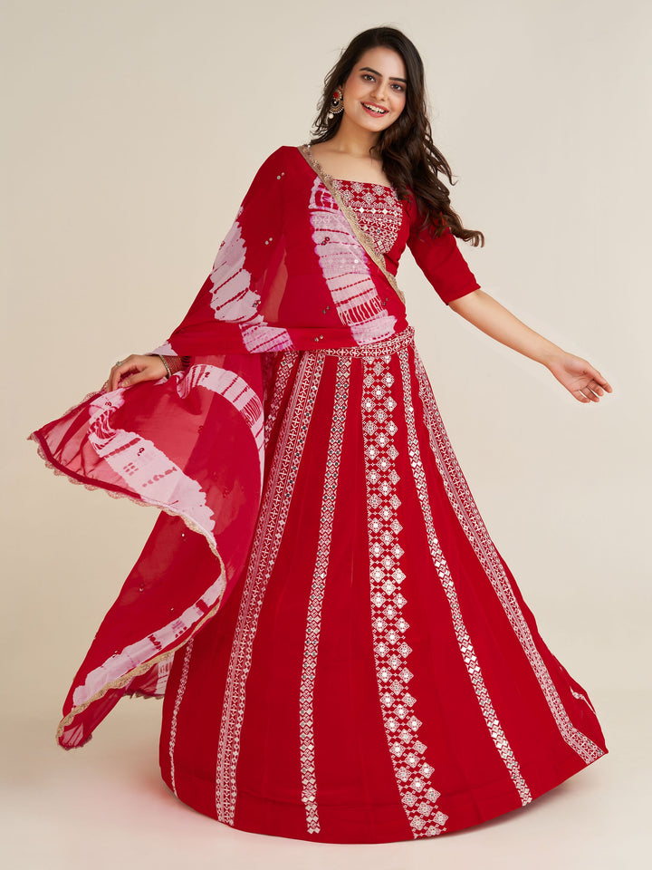 CharmingÃ‚Â Red Thread Work Georgette Navratri Wear Lehenga Choli