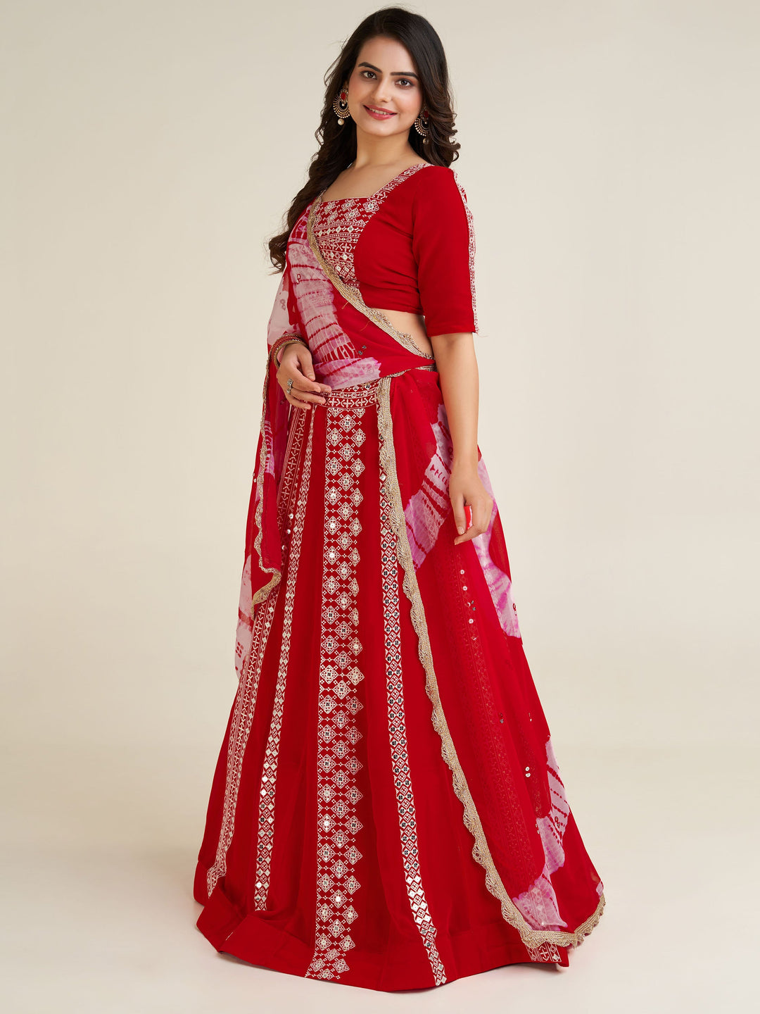 CharmingÃ‚Â Red Thread Work Georgette Navratri Wear Lehenga Choli