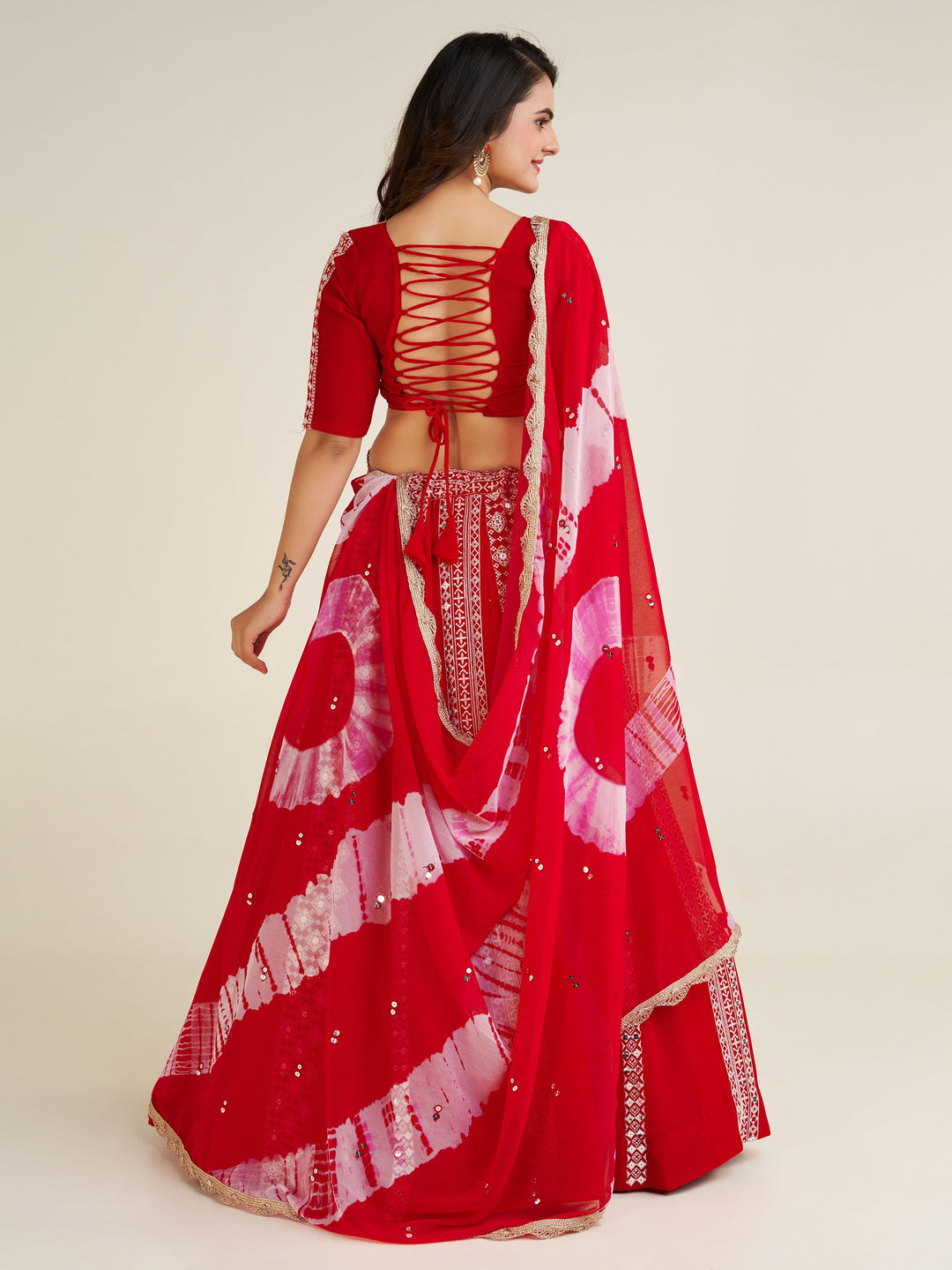 CharmingÃ‚Â Red Thread Work Georgette Navratri Wear Lehenga Choli