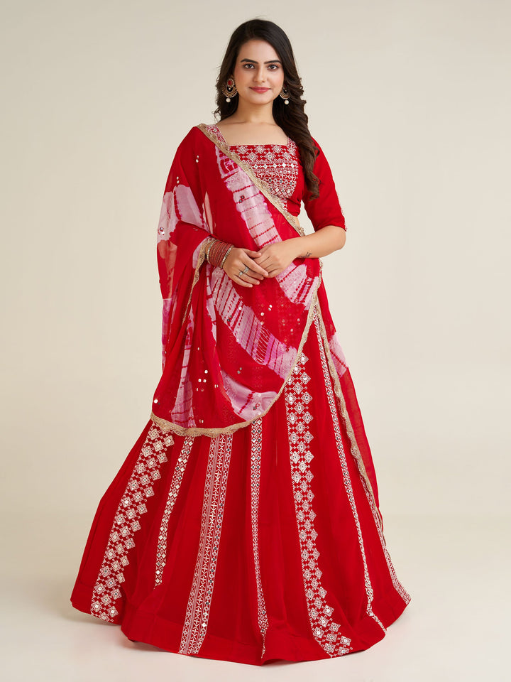 CharmingÃ‚Â Red Thread Work Georgette Navratri Wear Lehenga Choli