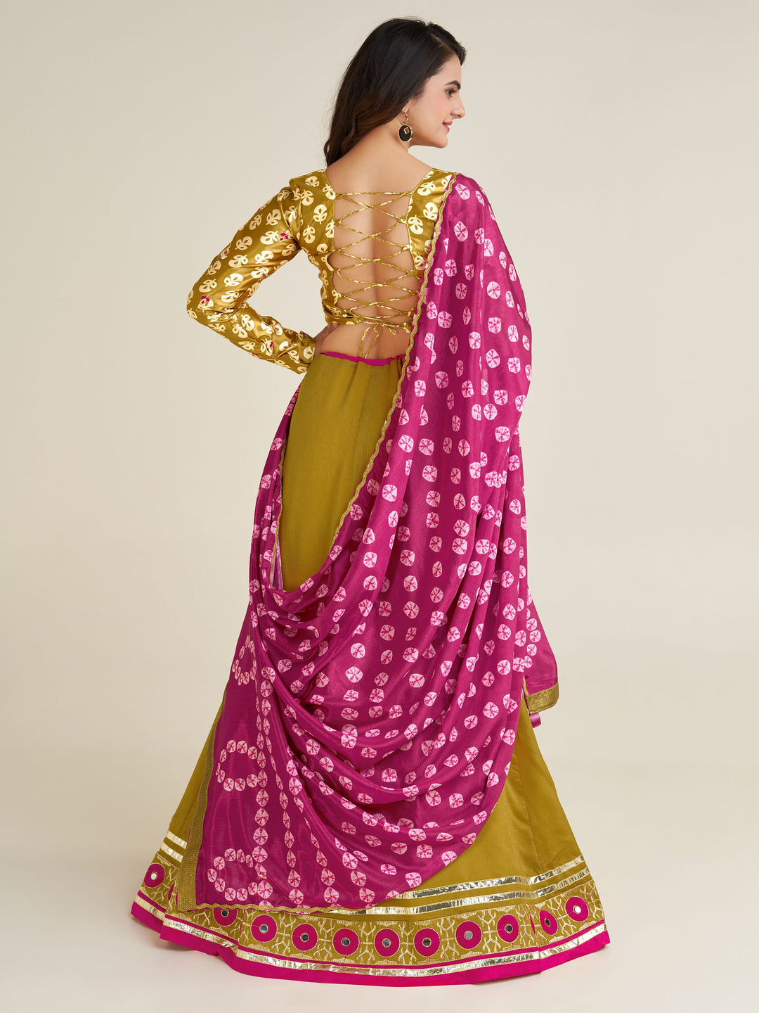 AdorableÃ‚Â Mustard Yellow Mirror Work Silk Navratri Lehenga Choli