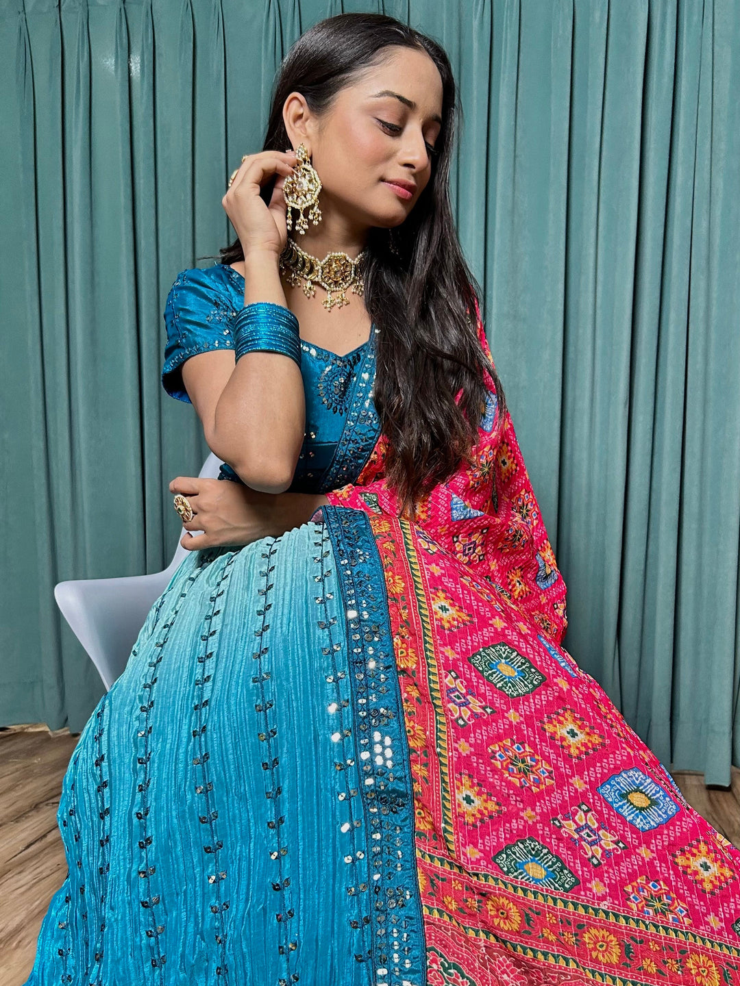 Adorable Blue Sequins Silk Wedding Lehenga Choli With Dupatta