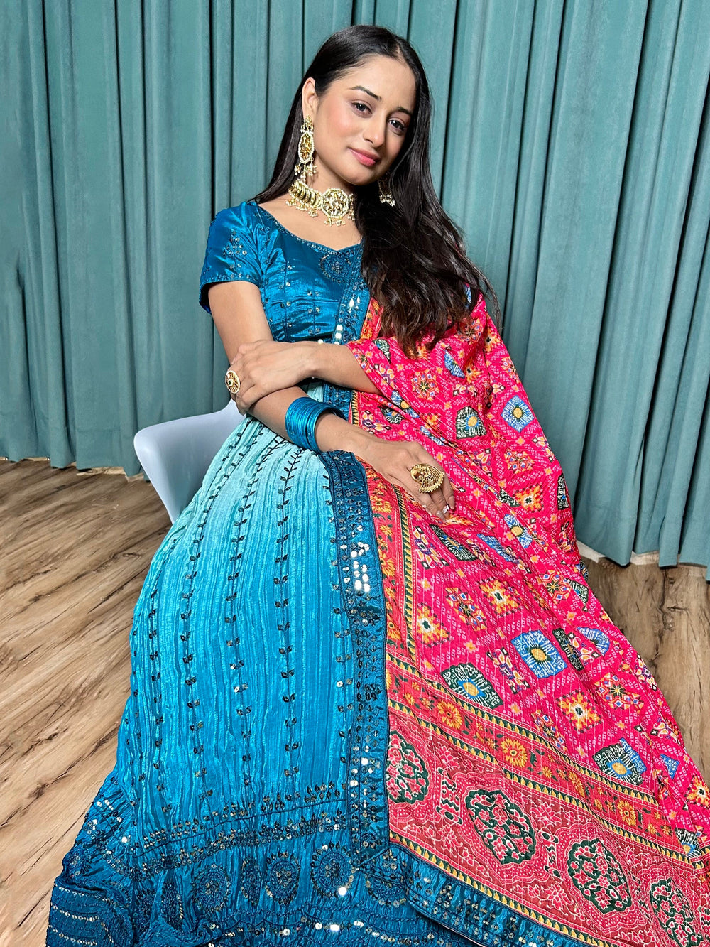 Adorable Blue Sequins Silk Wedding Lehenga Choli With Dupatta