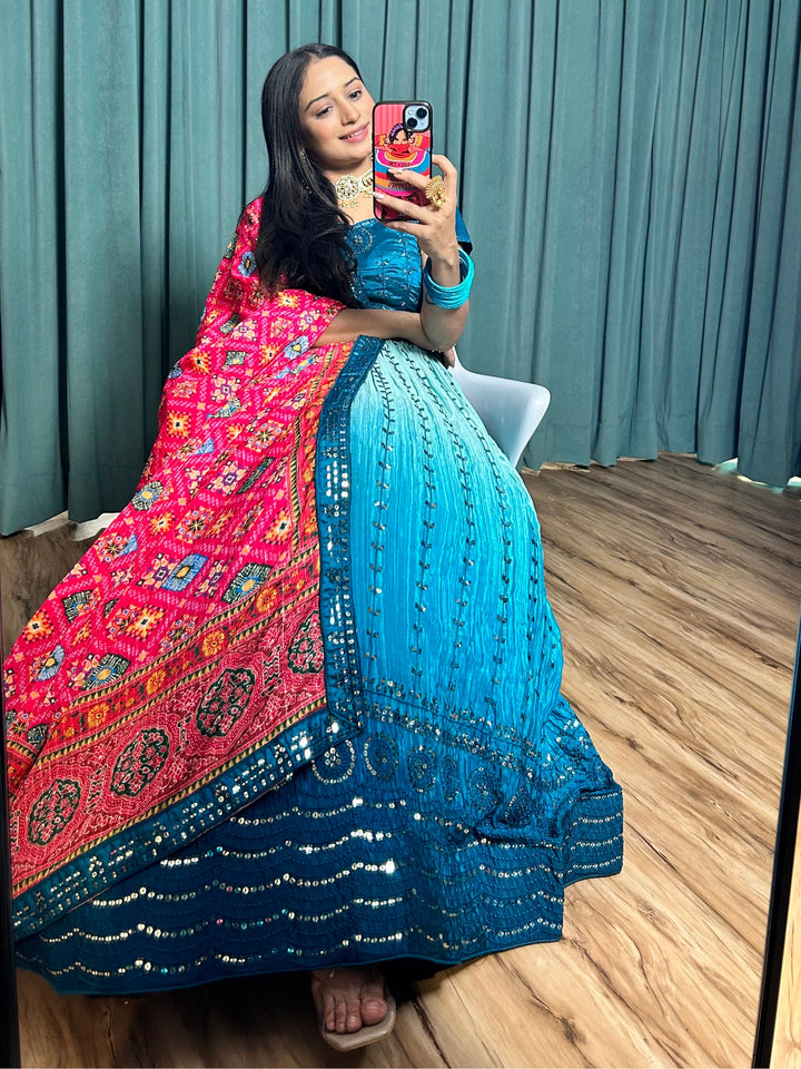 Adorable Blue Sequins Silk Wedding Lehenga Choli With Dupatta