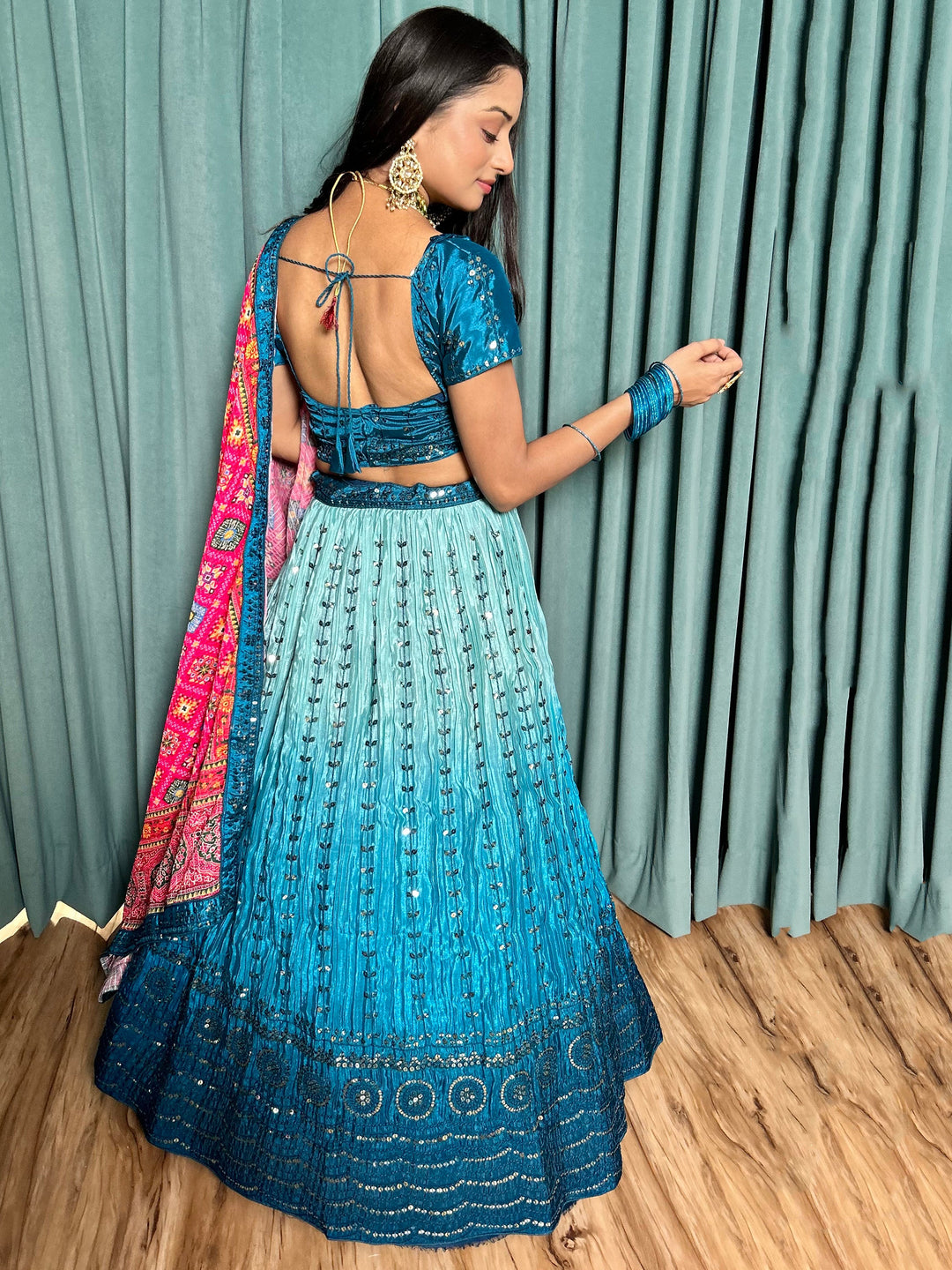 Adorable Blue Sequins Silk Wedding Lehenga Choli With Dupatta