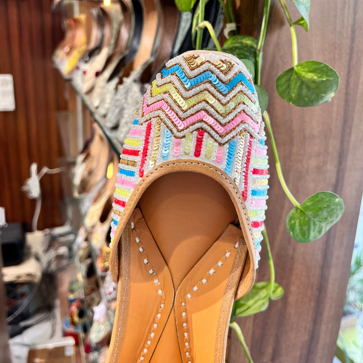 Prism Weave Designer Juttis | Modern Zigzag Pattern with Hand Embroidery