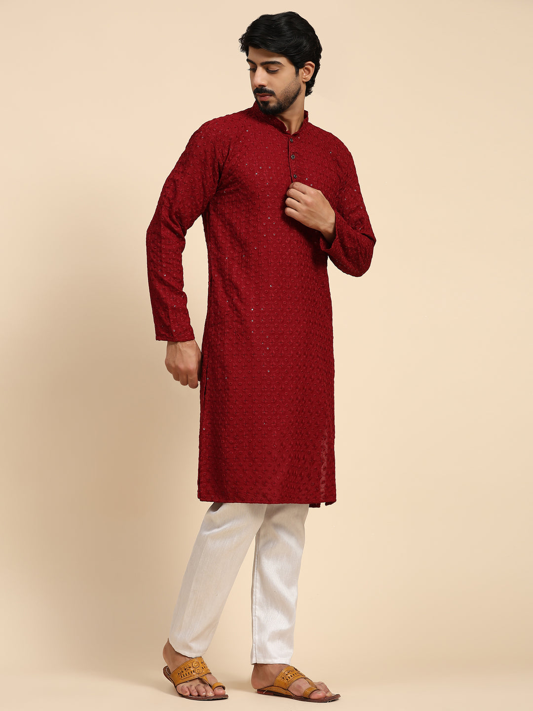 Rayon Cotton Kurta Set | Intricate Weaved Chikankari for Festive Occasions