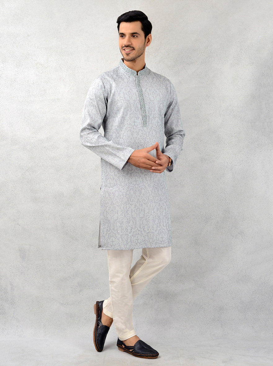 Men’s Grey Embroidered Kurta Pajama for Bethak