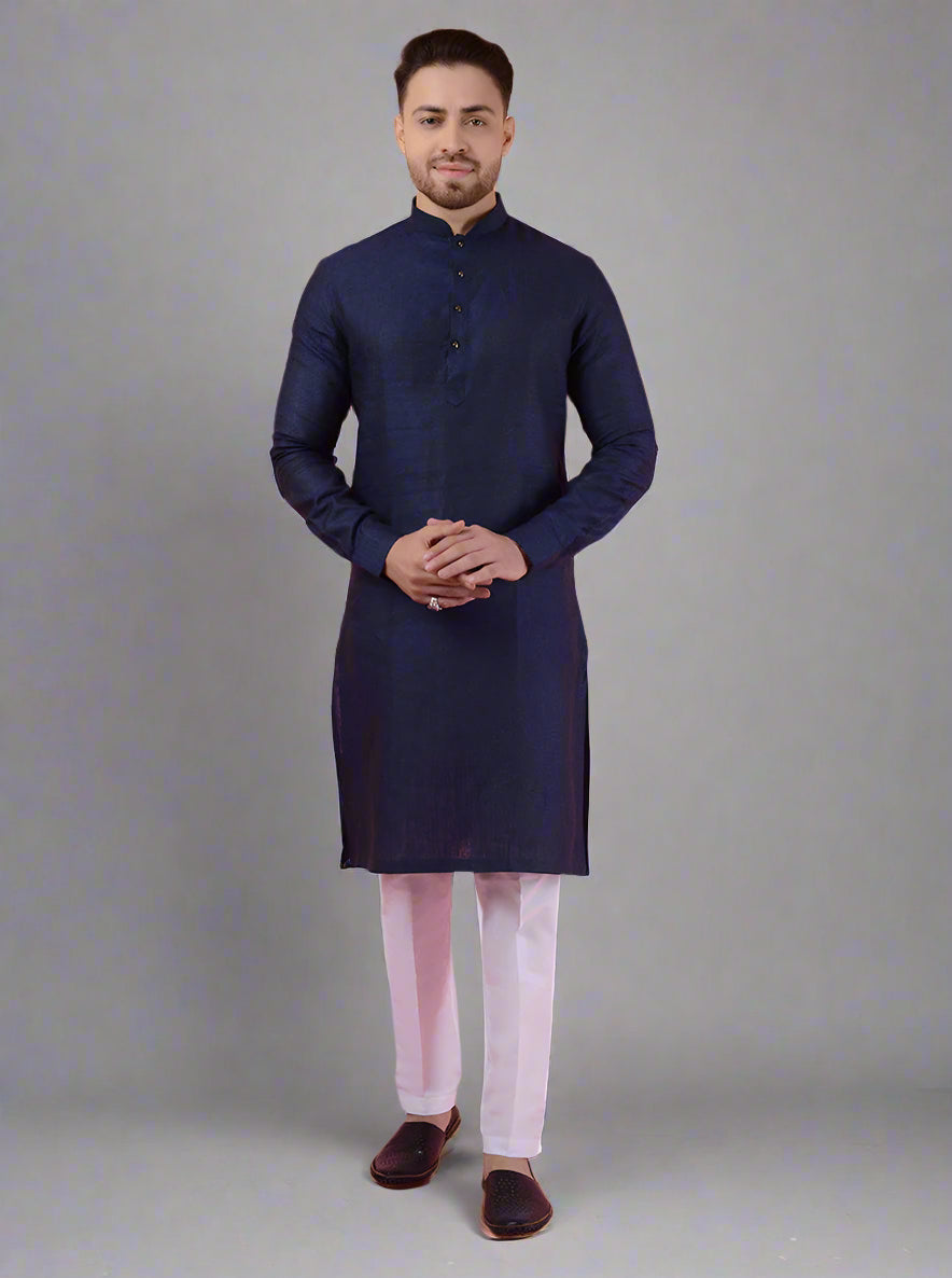 Navy blue traditional kurta pajama for men, perfect for weddings and special celebrations.