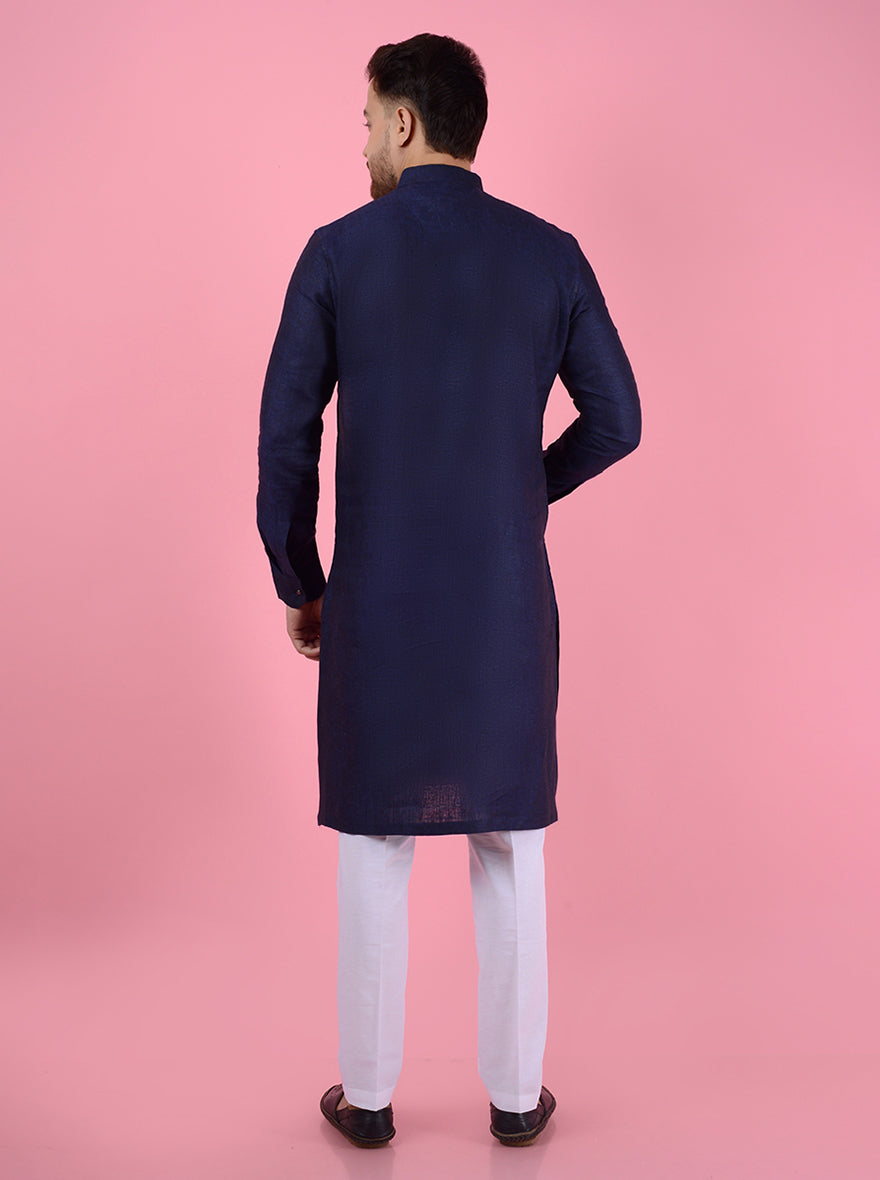 Luxurious navy blue enhances your ethnic wardrobe for special occasions.