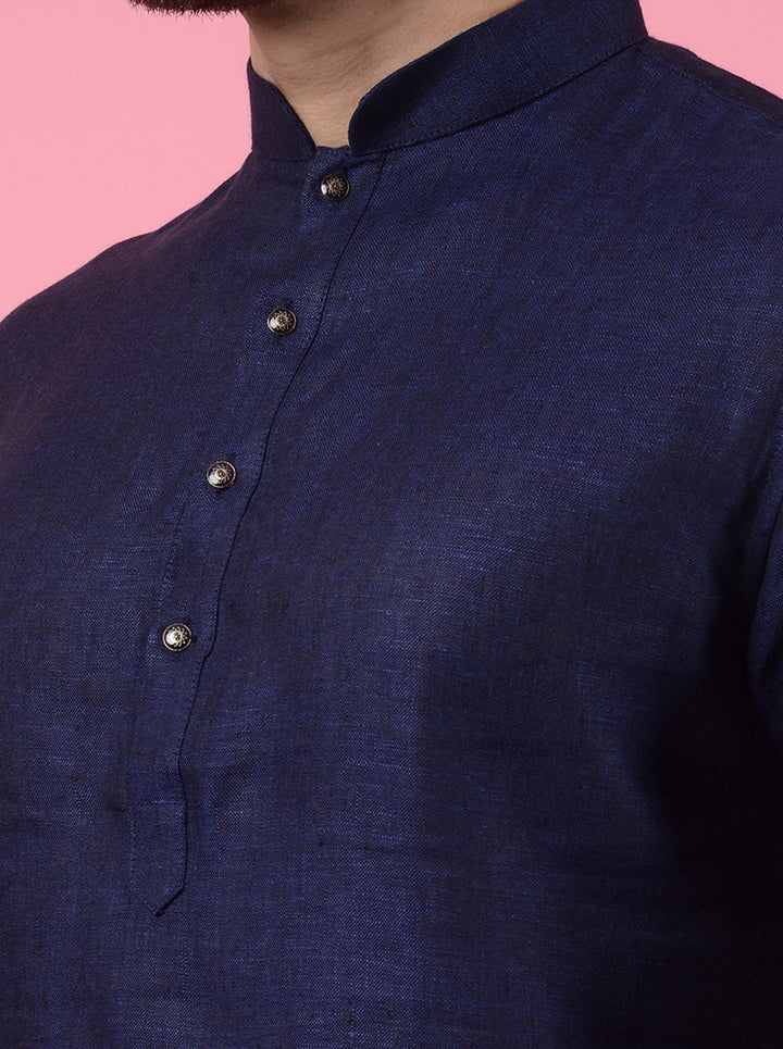 Navy blue kurta pajama for men, perfect for festive and cultural occasions with full sleeves.