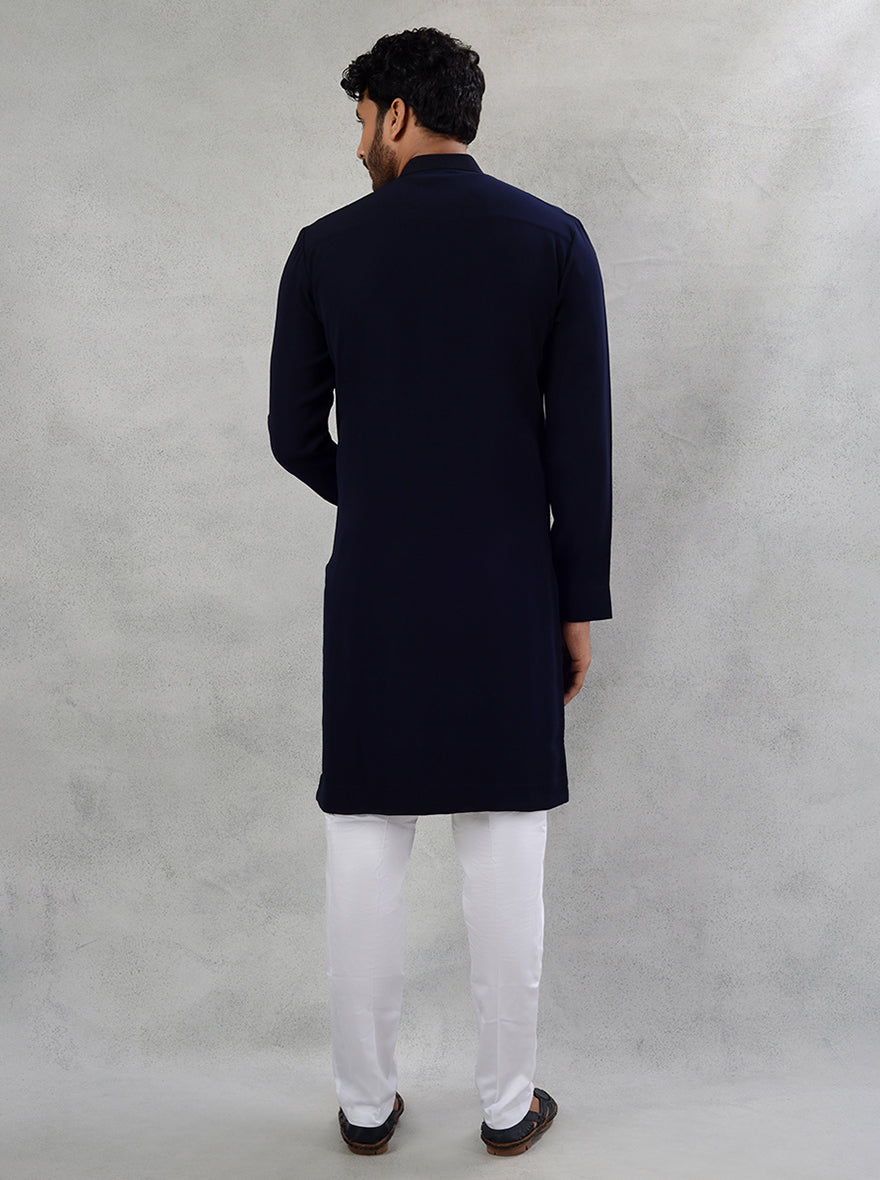 Deep Blue Sun Silk Kurta Pajama for Men, Embroidered with Sali Work for Sangeet