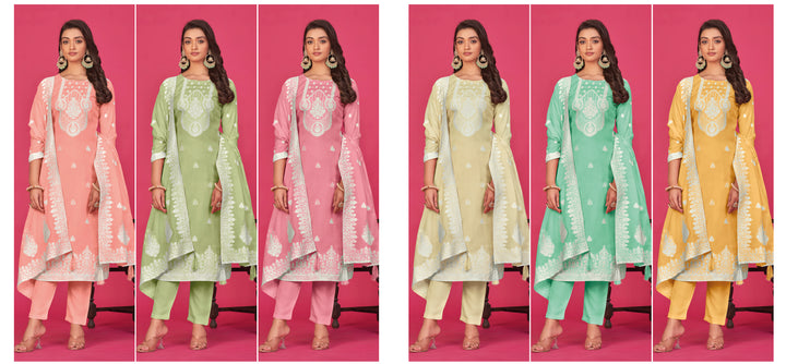 Stunning Organza Salwar Kameez with Floral Print and Embroidered Neckline | Perfect Festive Wear