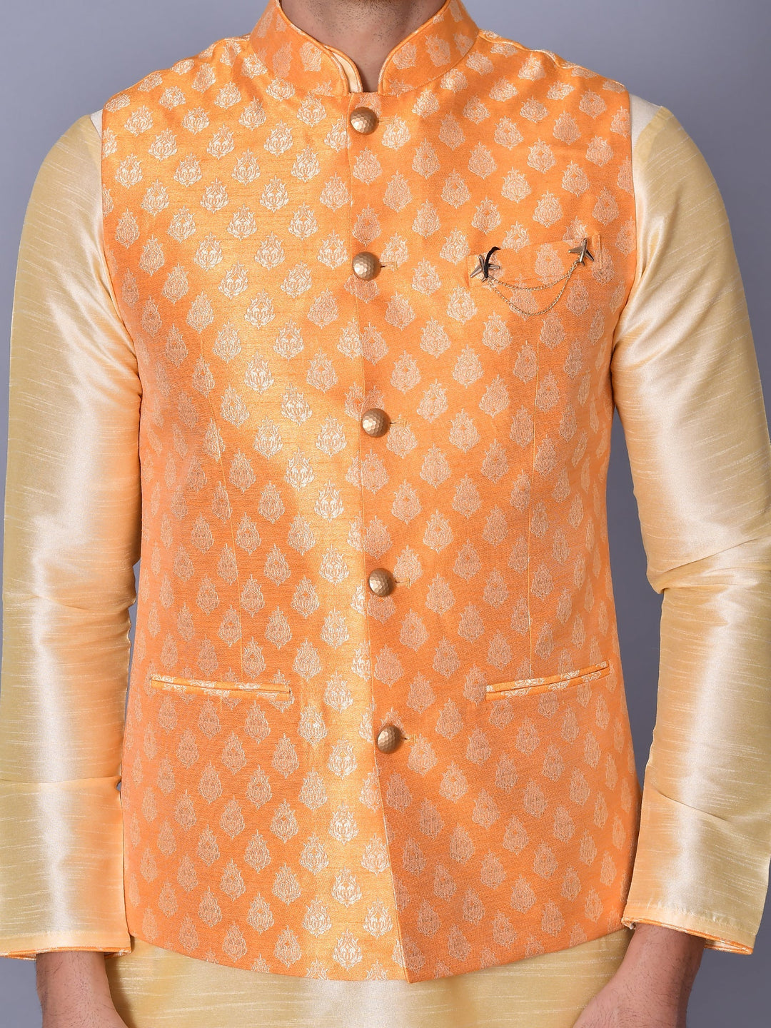 Ethnic Motifs Jacket Kurta Set | Festive Dupion Silk Churidar Ensemble