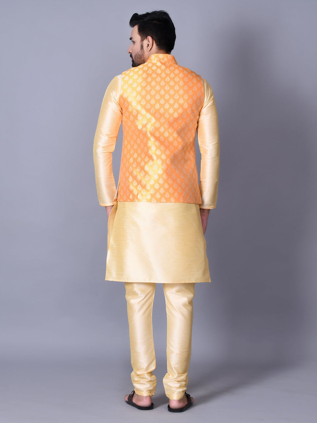 Ethnic Motifs Jacket Kurta Set | Festive Dupion Silk Churidar Ensemble