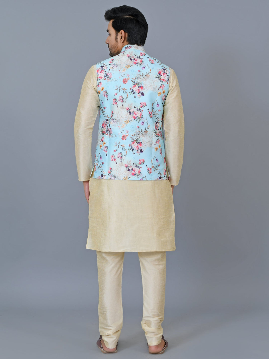 Floral Print Jacket Kurta Set | Festive Cotton Blend Pyjama Outfit