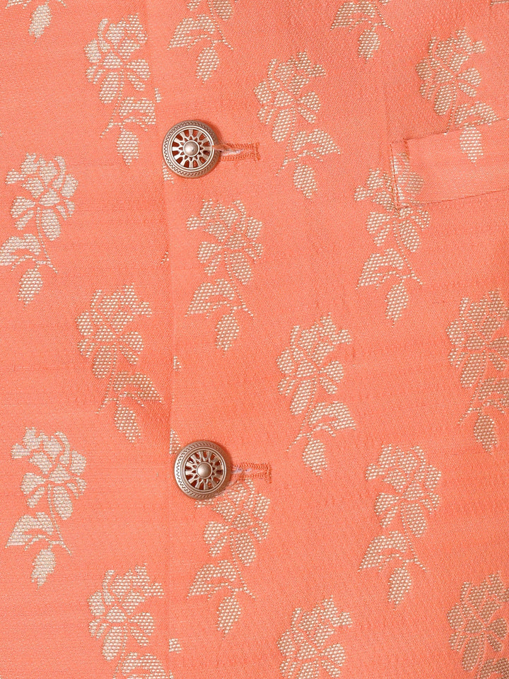 Floral Peach Jacket Kurta Set | Festive Cotton Blend Traditional Attire