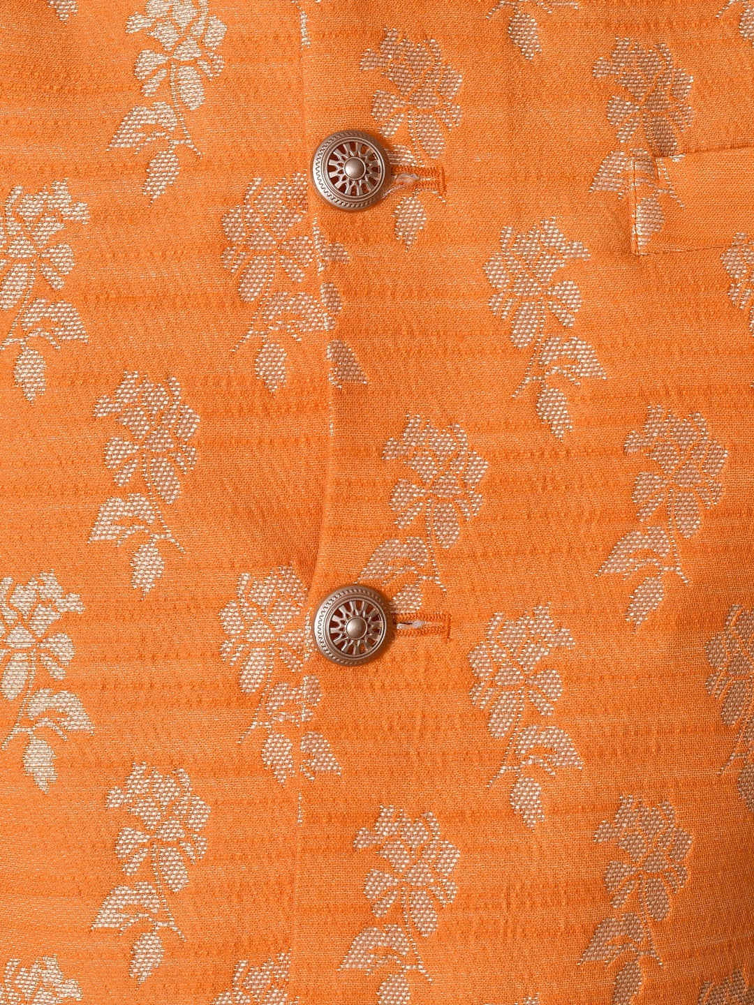 Jacket Kurta Set | Floral Orange Cotton Blend Jacket with Churidar