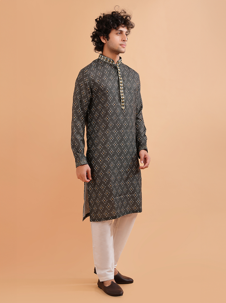 Men’s silk kurta pajama in green, designed for USA special occasions.