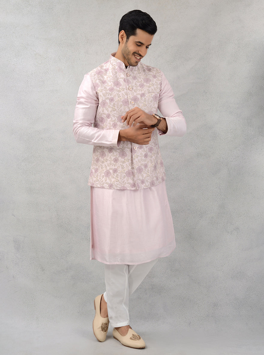 Elegant lilac silk kurta set for men, perfect for weddings and cultural celebrations in the USA.