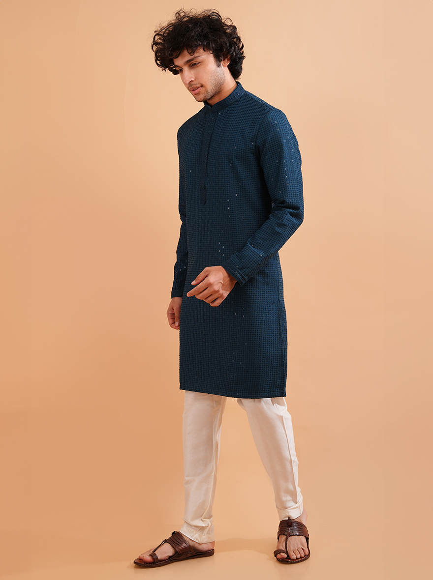 Comfortable teal blue kurta pajama, perfect for USA events.