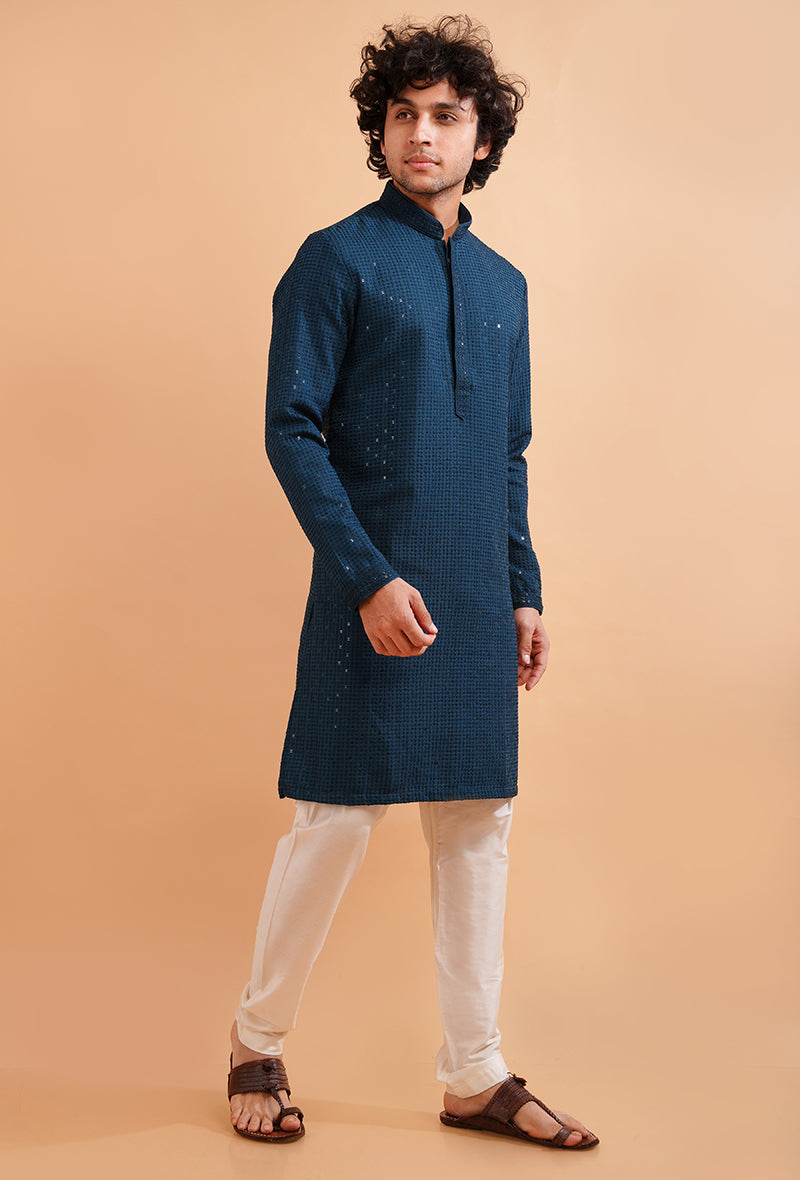 Teal kurta pajama for men, ideal for cultural gatherings in the USA.