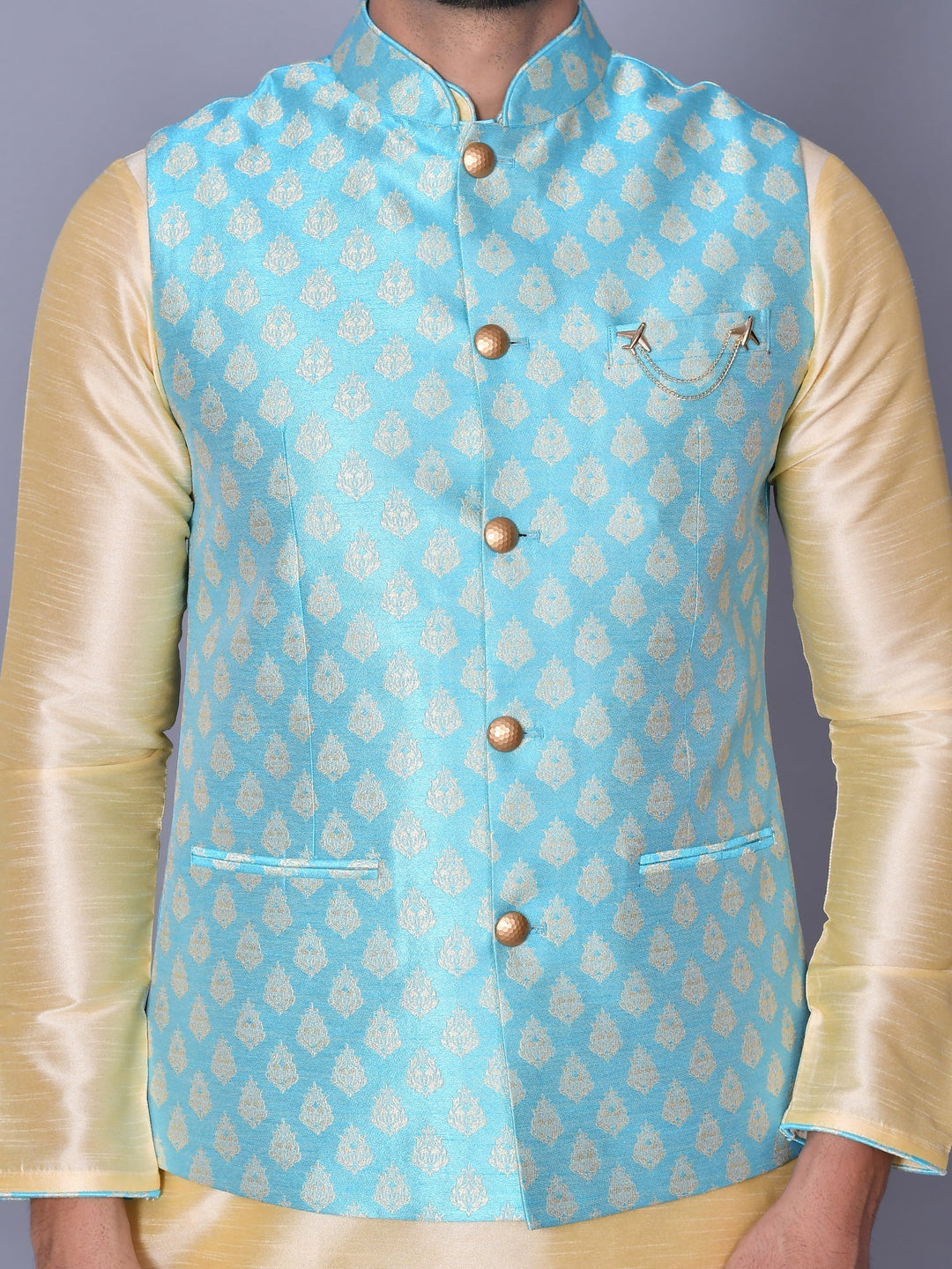 Floral Print Jacket Kurta Set | Stylish Festive Wear in Silk Blend