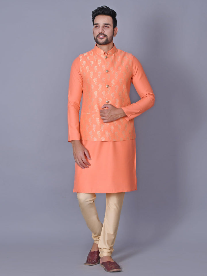 Floral Printed Cotton Blend Jacket Kurta Set | Festive Wear for Men