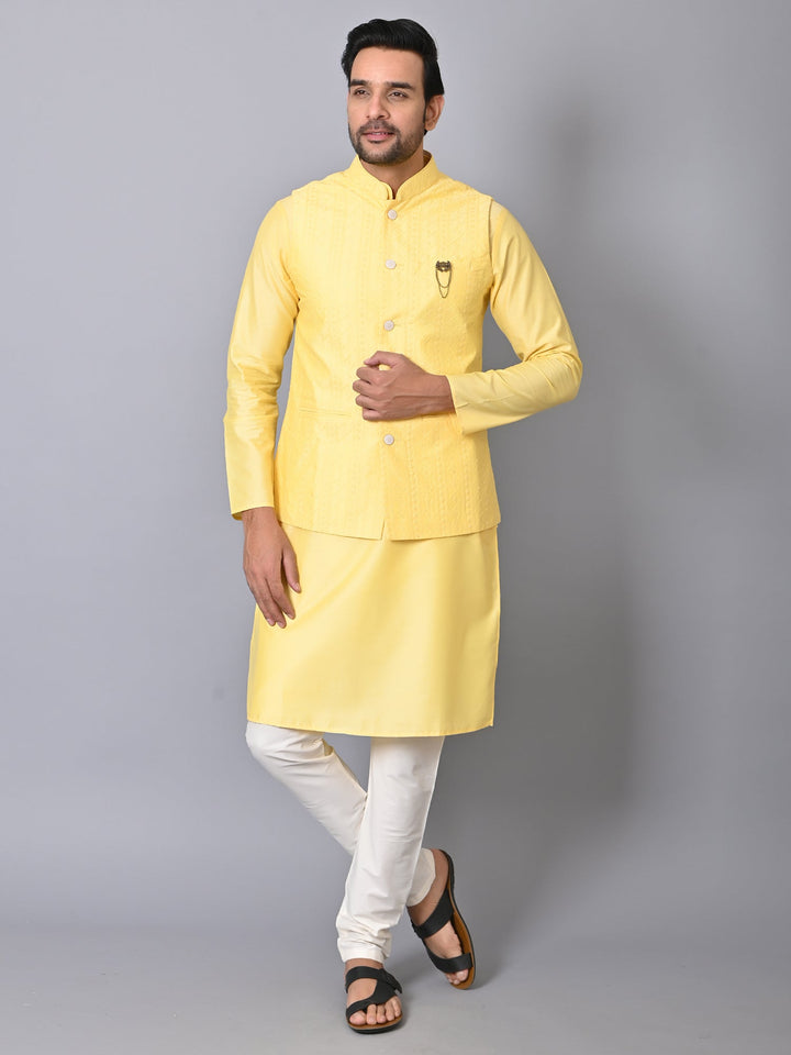 Embroidered Chikan Jacket Kurta Set | Festive Silk Blend Wear