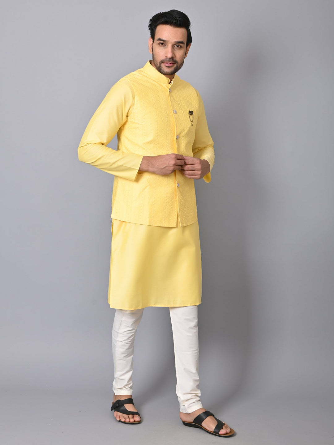 Embroidered Chikan Jacket Kurta Set | Festive Silk Blend Wear