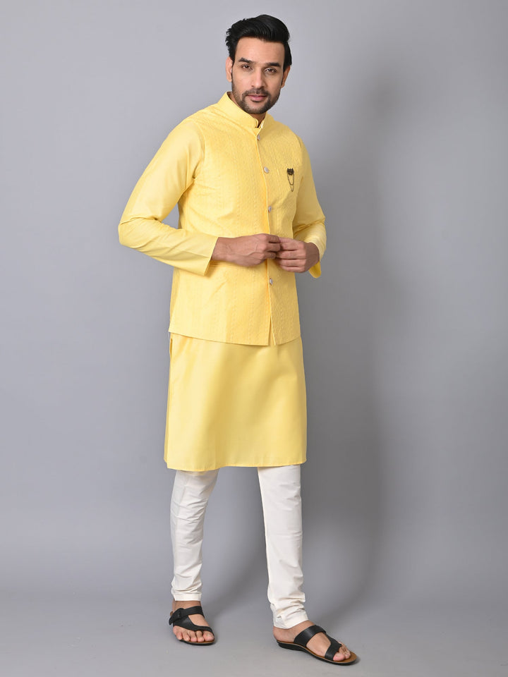 Embroidered Chikan Jacket Kurta Set | Festive Silk Blend Wear