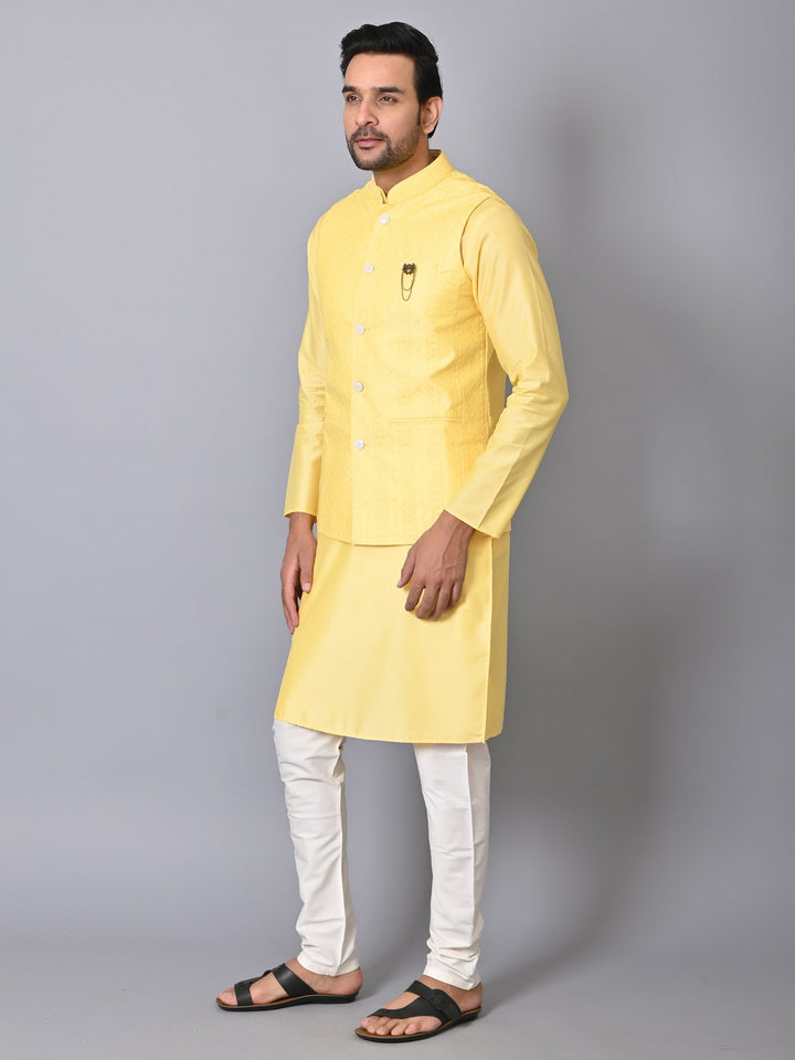 Embroidered Chikan Jacket Kurta Set | Festive Silk Blend Wear