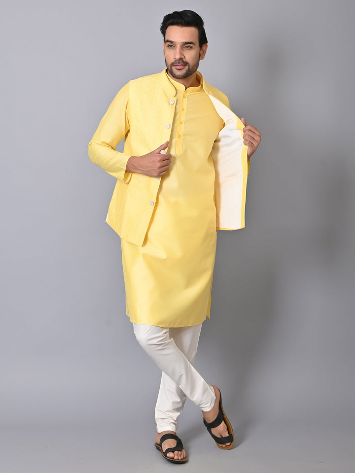 Embroidered Chikan Jacket Kurta Set | Festive Silk Blend Wear